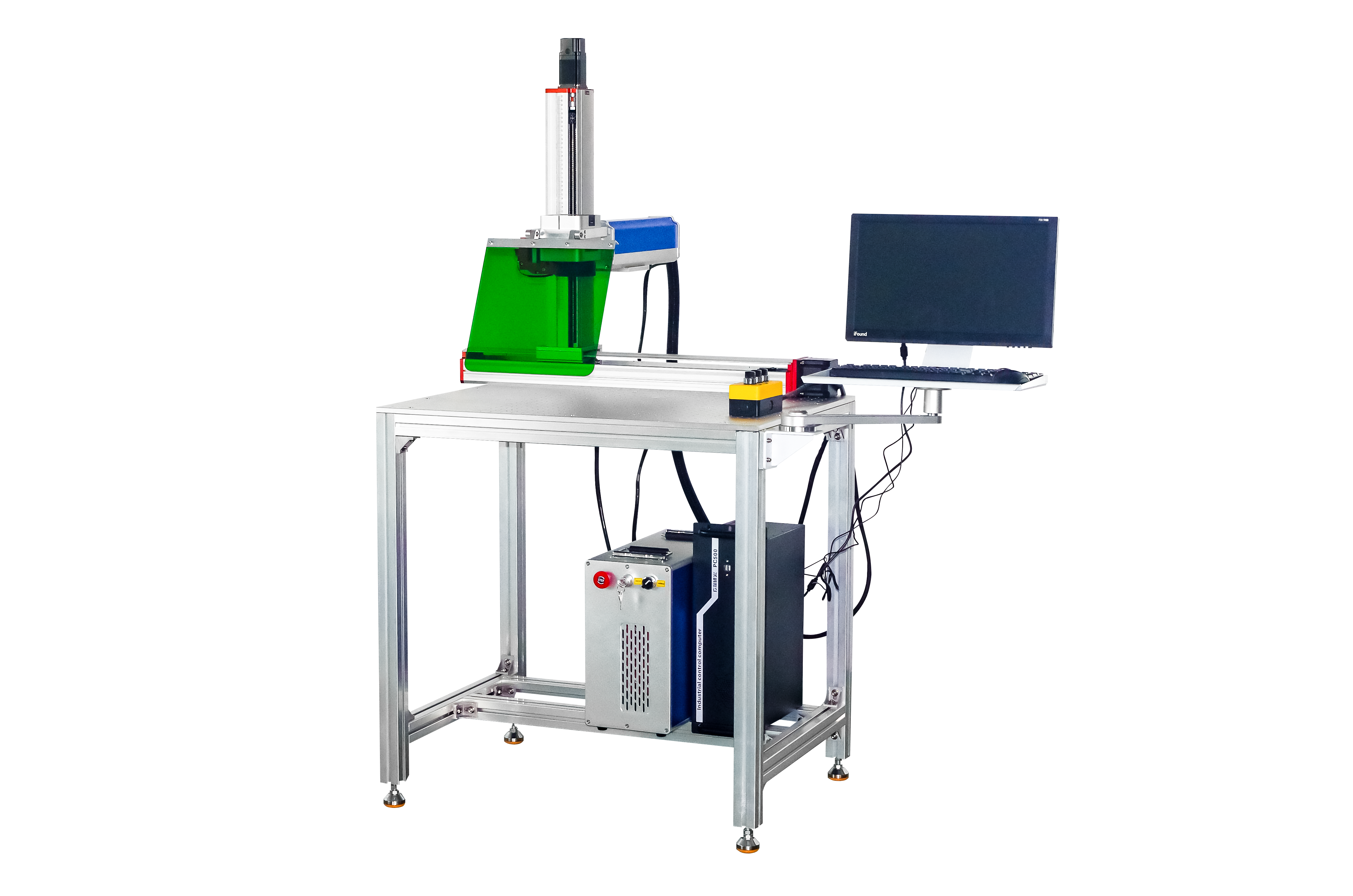 XYZ 3-осевой моторизованный 20W 30W 50W 60W 80W 100W Волоконно-лазерный маркировочный станок для тяжелообрабатываемых деталей / большой стол